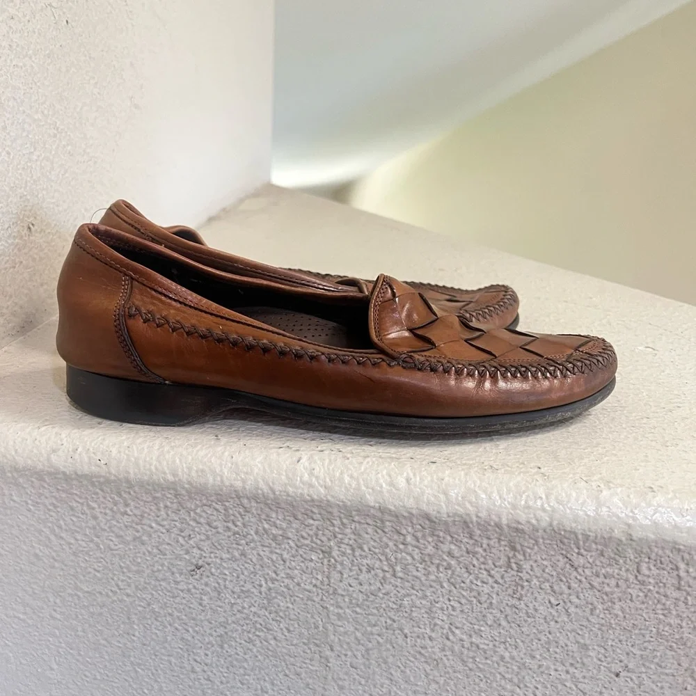 Bragano Woven Leather Loafers Men’s Sz 9 M Brown Italy Basketweave Driving Shoes